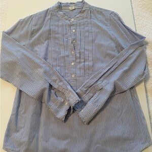 J. Crew Blue and White Striped Band-Collar Button-Down Shirt